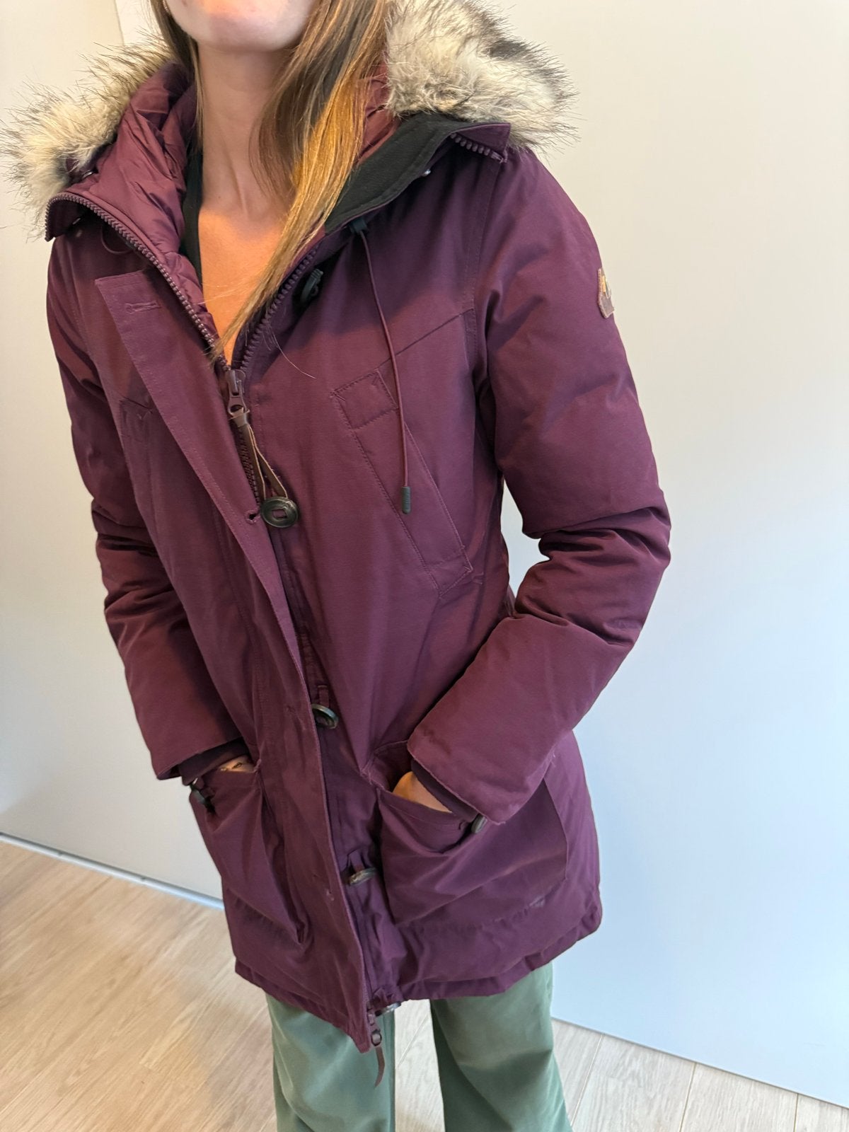 Superdry Dames Winterjas - Bordeauxrood met Bontkraag, Ophalen of Verzenden, Zo goed als nieuw, Maat 36 (S), Rood