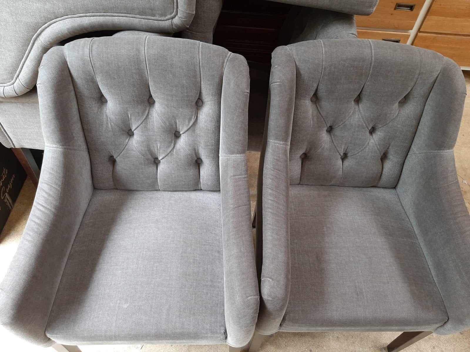 6 Grijze BOCX leuningstoelen, Ophalen, Zo goed als nieuw, Stof, Grijs