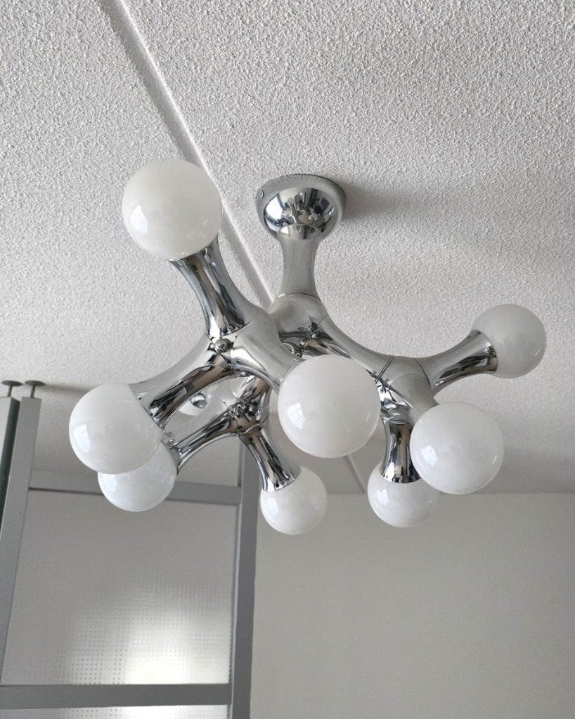 Lamp met 9 lichtbollen, organische structuur, Ophalen, Gebruikt, Glas, E27 (groot)