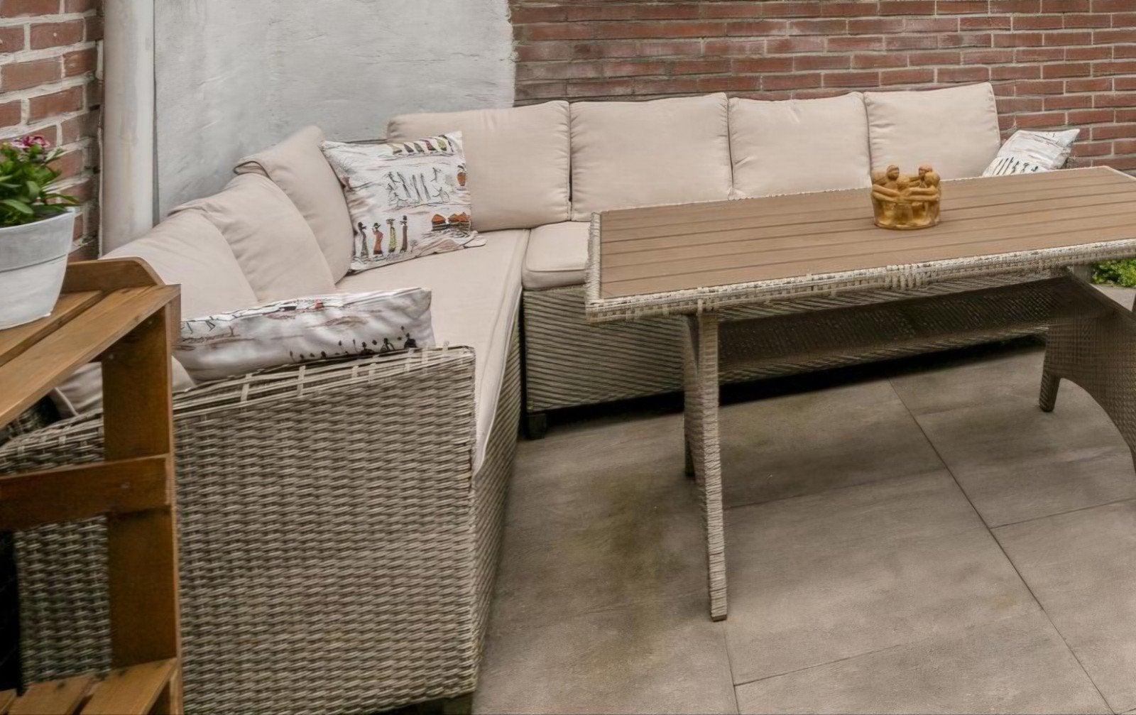 Set Tuinkussens Beige - Groot en Klein Formaat, Ophalen, Gebruikt, Overige materialen, Loungeset