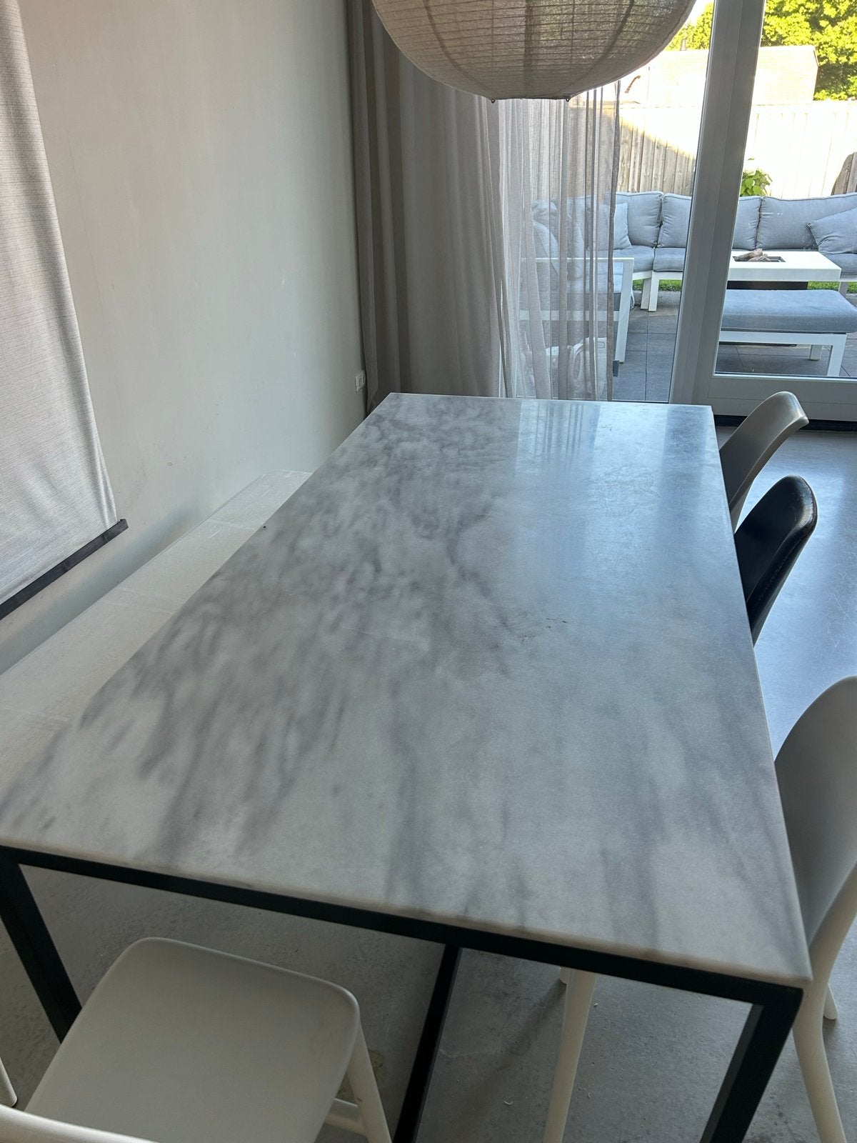 Marmerlook tafel van Loods5, Ophalen, Overige materialen, Gebruikt, 50 tot 100 cm