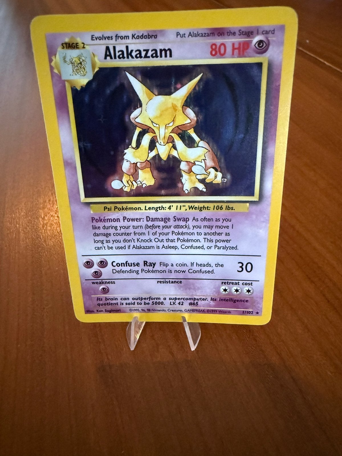 Alakazam 1/102 Base Set, Ophalen of Verzenden, Gebruikt, Losse kaart