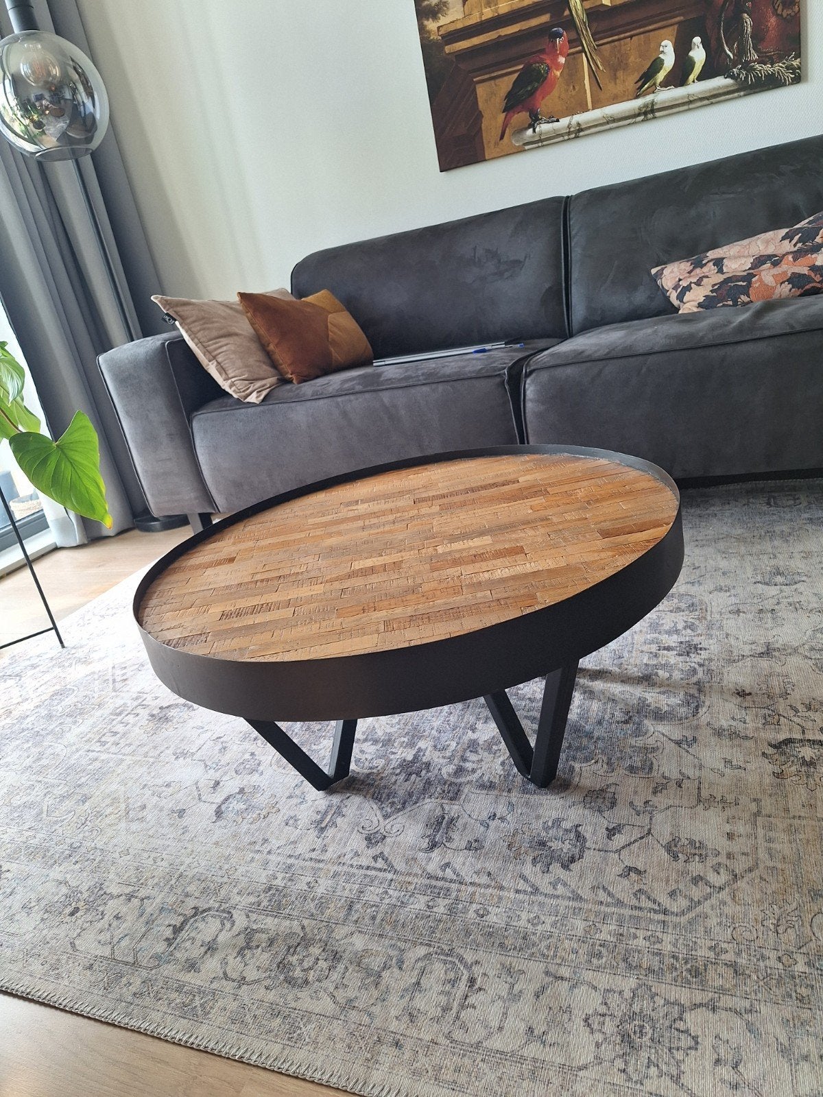 Salontafel zwart en hout, Ophalen, Gebruikt, 50 tot 100 cm, Rond