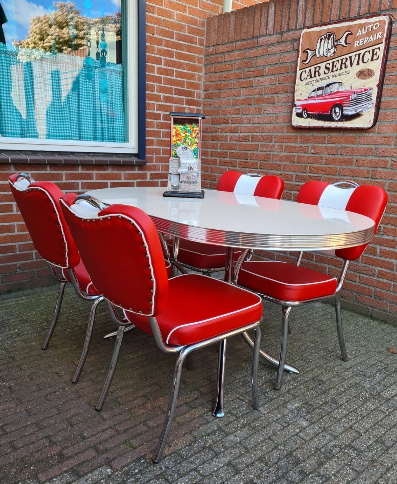 FIFTIES SIXTIES AMERIKAANSE BEL AIR DINER STOELEN MET TAFEL, Ophalen, Overige kleuren, Overige materialen, Vier