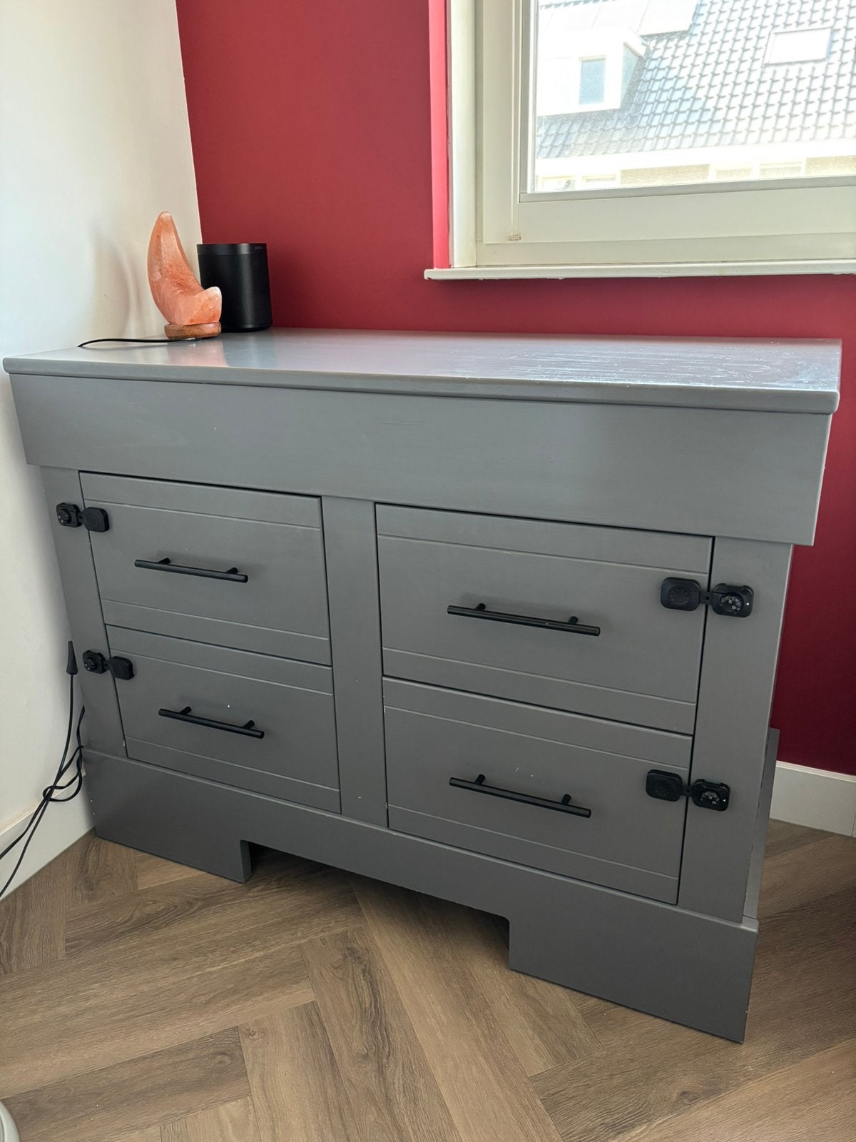 Dressoir commode grijs, Ophalen, Gebruikt, 100 tot 150 cm, Met lade(s)
