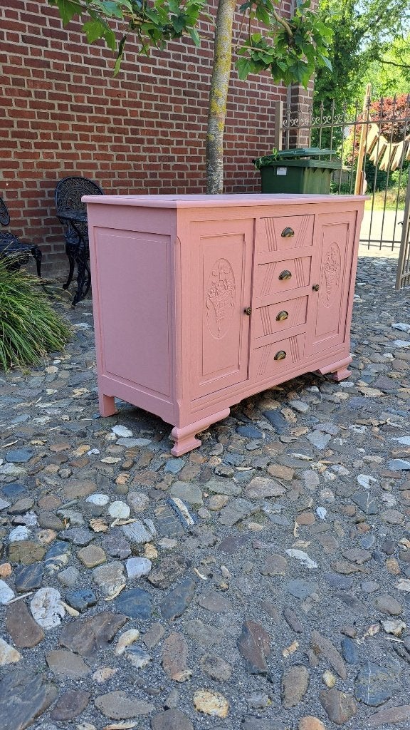 Prachtige sfeervolle authentieke Commode Cinnamon Pink 1925, Voetruimte, Minder dan 50 cm, Commode, Ophalen