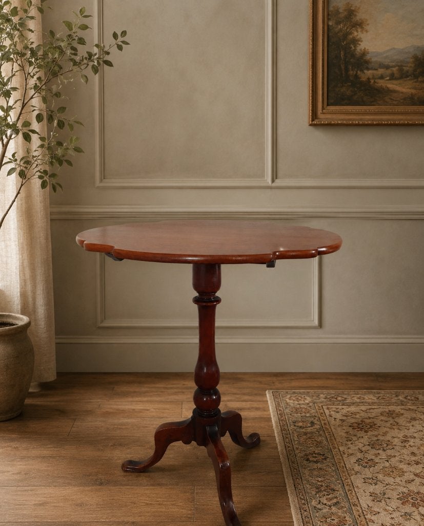Tilt top tafeltje mahonie met geschulpt blad, ovaal, Ophalen of Verzenden