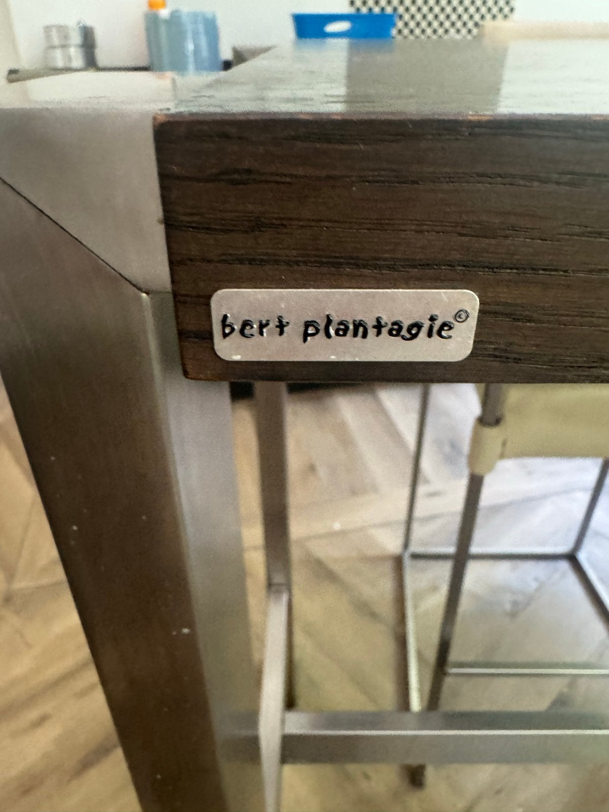 Bert Plantagie bartafel met 4 leren barkrukken, Ophalen, Gebruikt, 90 cm of meer, 4 krukken
