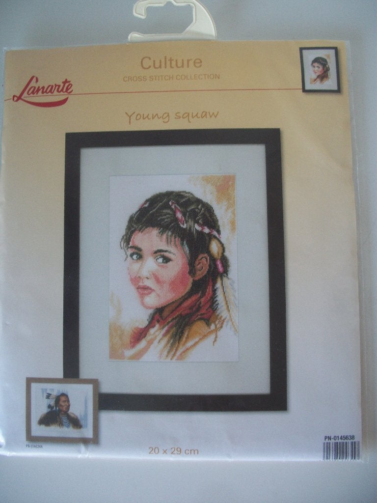 Borduurpakket jonge Indianen Vrouw Squaw - Lanarte - Nieuw, Hobby en Vrije tijd, Ophalen of Verzenden, Nieuw, Handborduren, Borduurpakket
