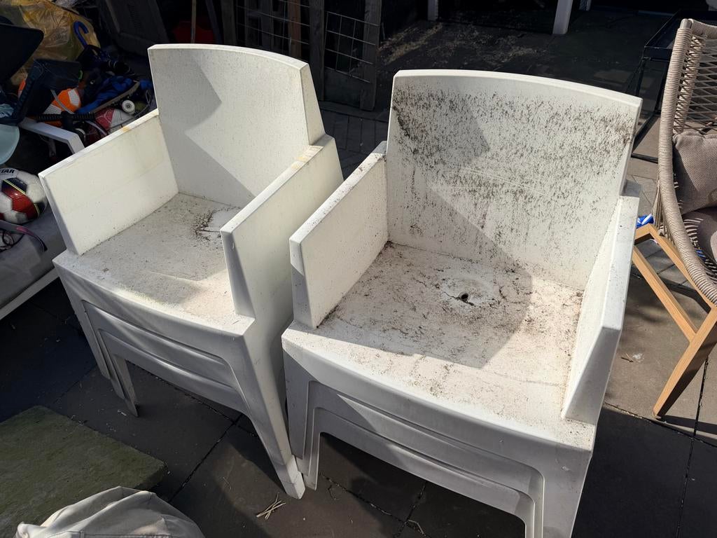 Stapelbare tuinstoelen van kunststof (4 stuks), Ophalen of Verzenden, Gebruikt, Kunststof, Stapelbaar