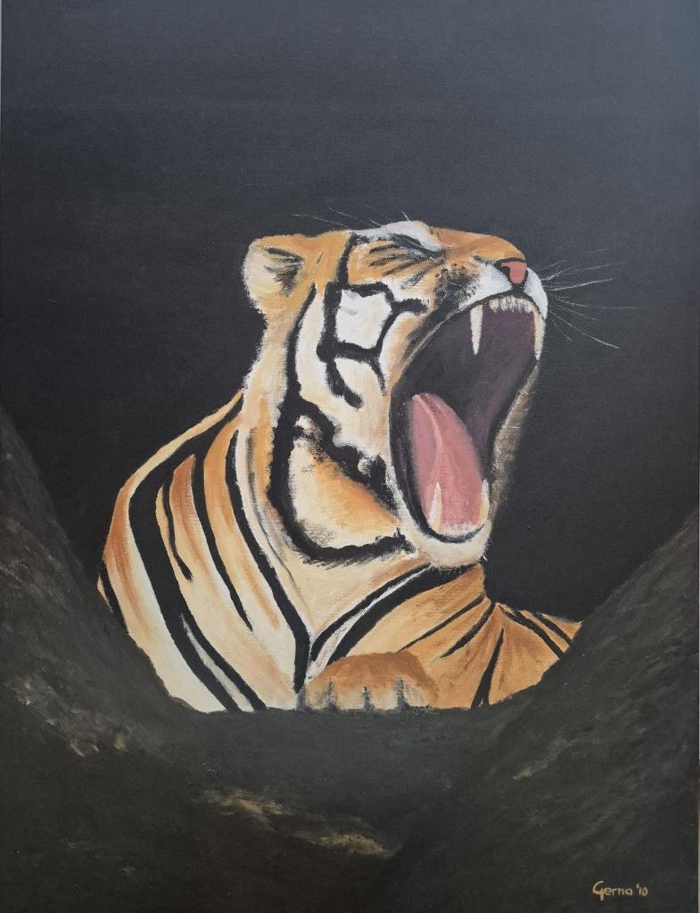 tijger, zelf geschilderd op doek met acryl, Ophalen
