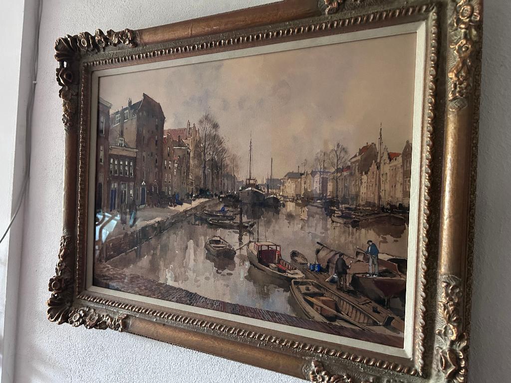 Herman Paradies - Stadsgezicht - Aquarel Schilderij, Antiek en Kunst, Kunst | Schilderijen | Klassiek, Ophalen