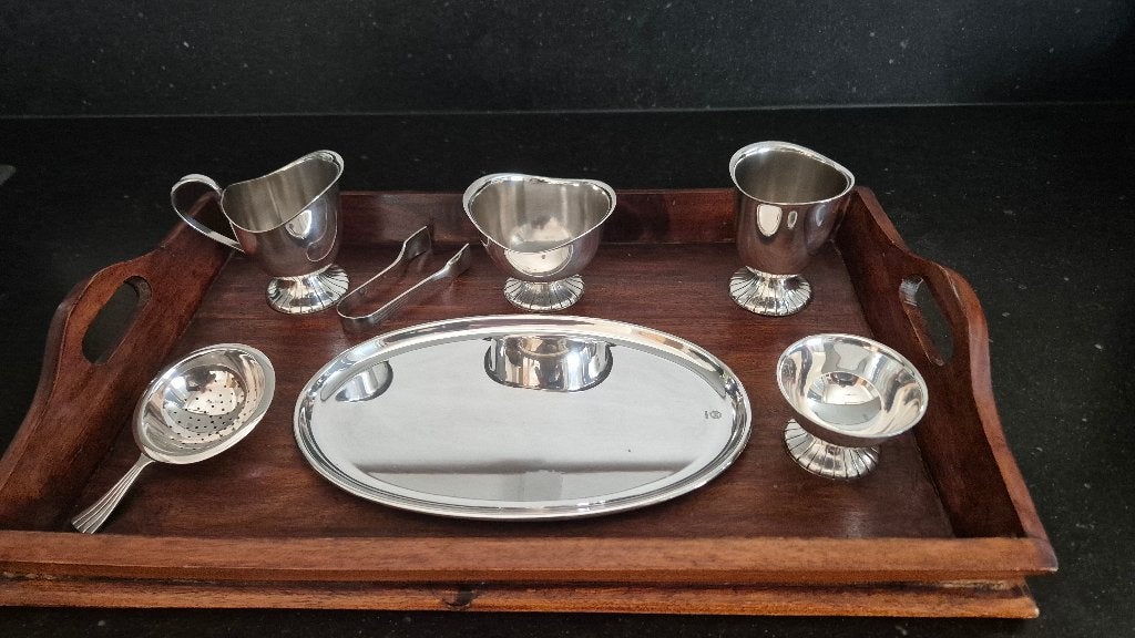 Verzilverd Douwe Egberts 7-deelige theeset (compleet), Ophalen of Verzenden