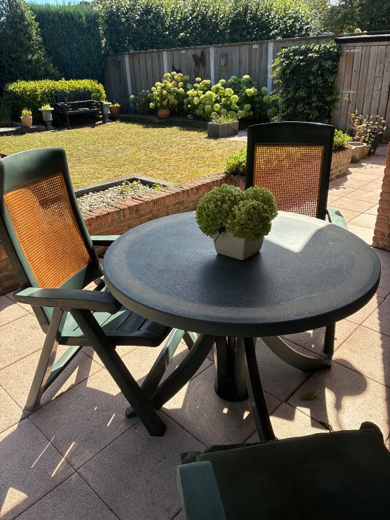 Grosfilex tuinset 7 verstelbare stoelen en ronde tafel, Kunststof, Gebruikt, Ophalen of Verzenden, Tuinset