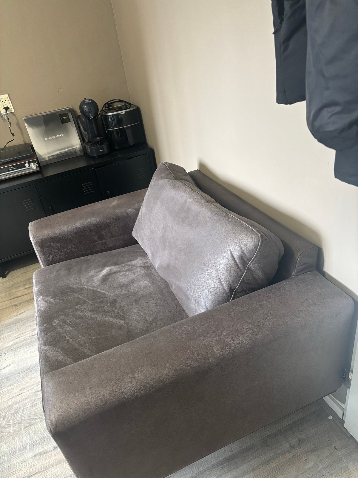 Comfortabele fauteuil - Bruin/grijs, Ophalen, Gebruikt, Stof, 75 tot 100 cm