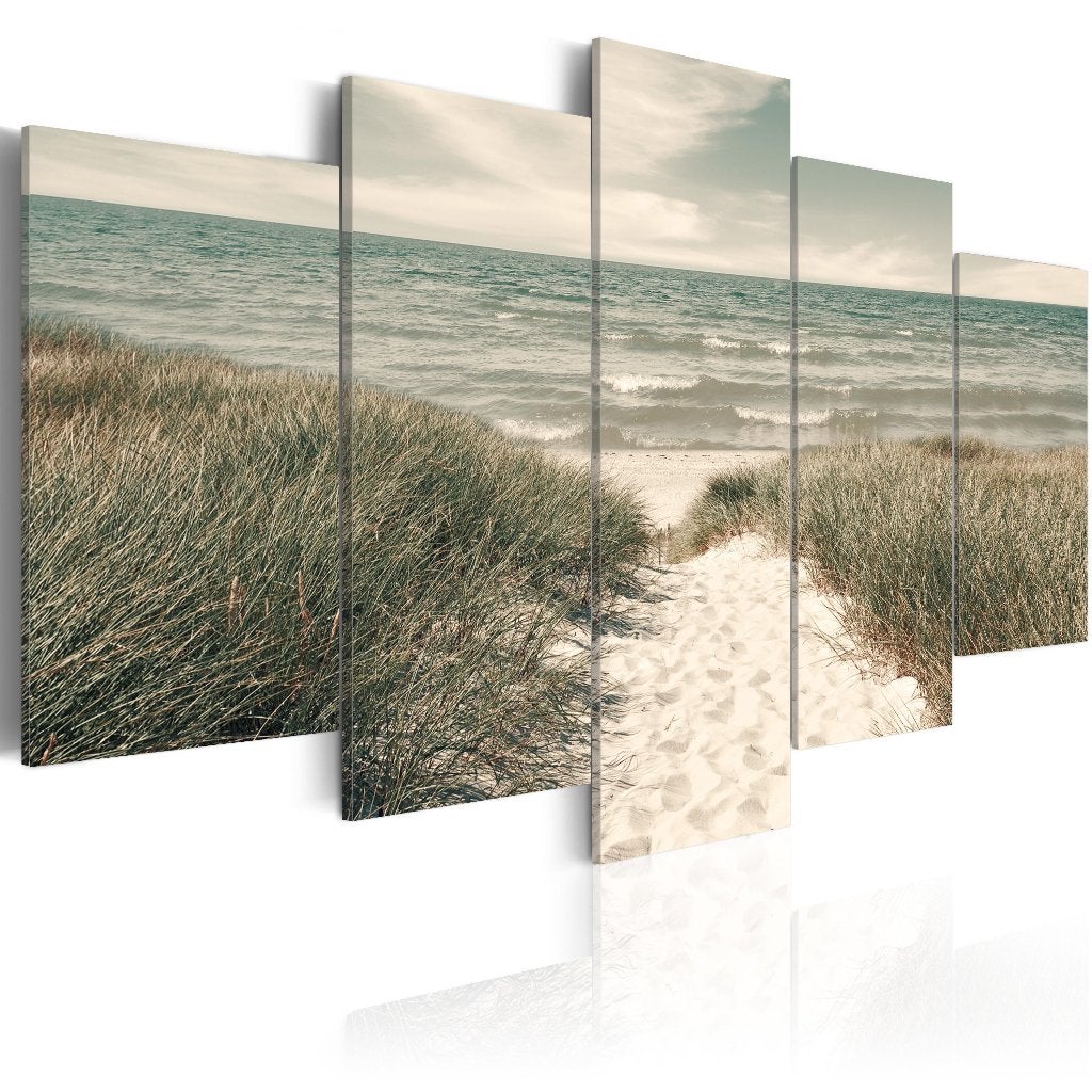 262 Noordzee Duinen XXL 5 Luik Canvas Schilderij 200x100cm, Ophalen of Verzenden, Maritiem / water