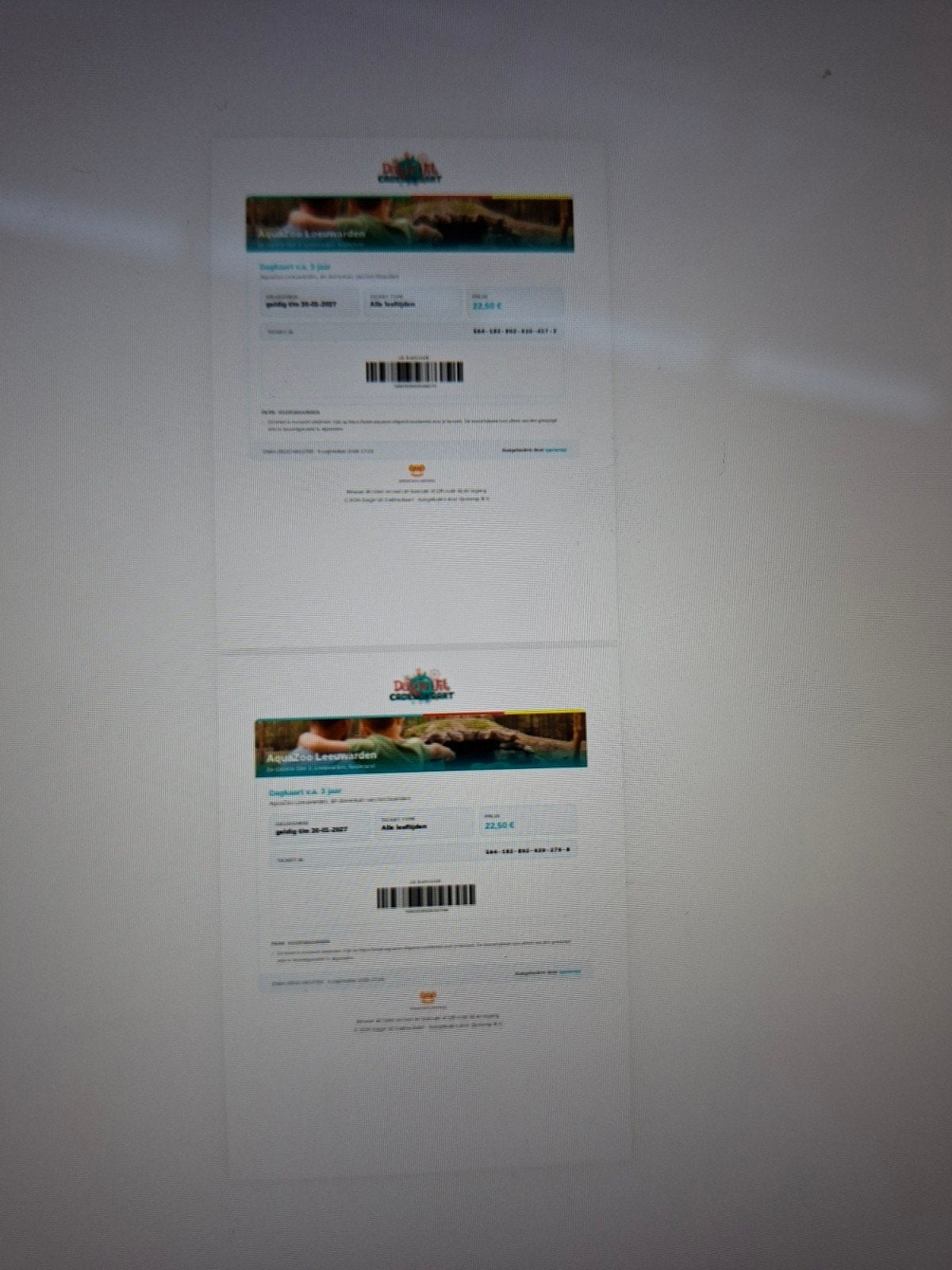 te koop: twee toegangskaarten voor AquaZoo Leeuwarden, Twee personen, Ticket of Toegangskaart
