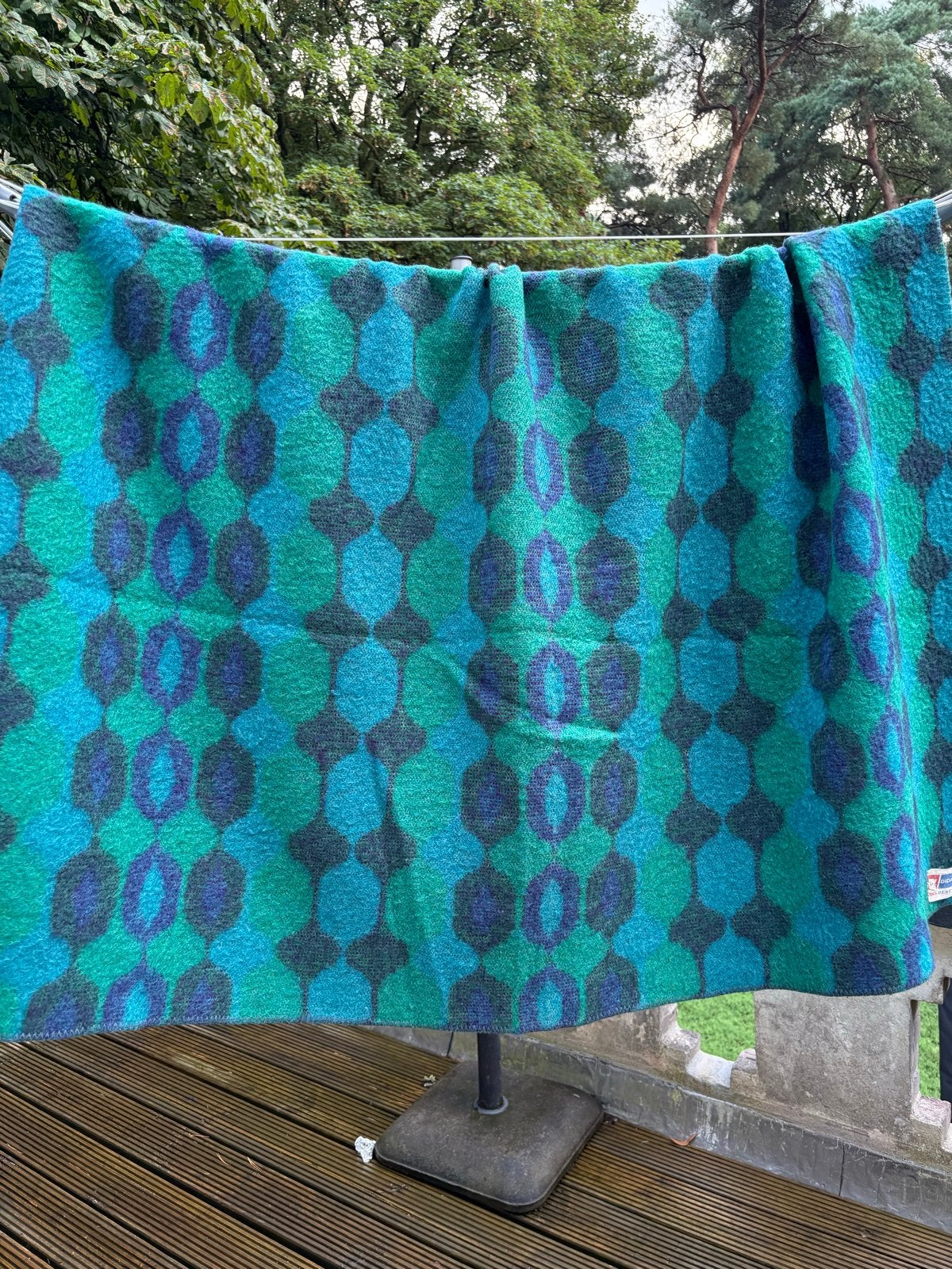 Vintage Didas Deken - Wol, Groen/Blauw Patroon, 210 cm, Wol, Ophalen of Verzenden, 180 cm