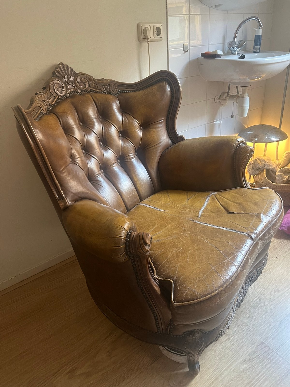 Vintage Leren Fauteuil - Chesterfield Stijl, Ophalen