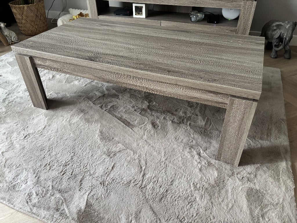 Salontafel met houtlook, beschadigingen, Ophalen, Gebruikt, 100 tot 150 cm, 50 tot 100 cm