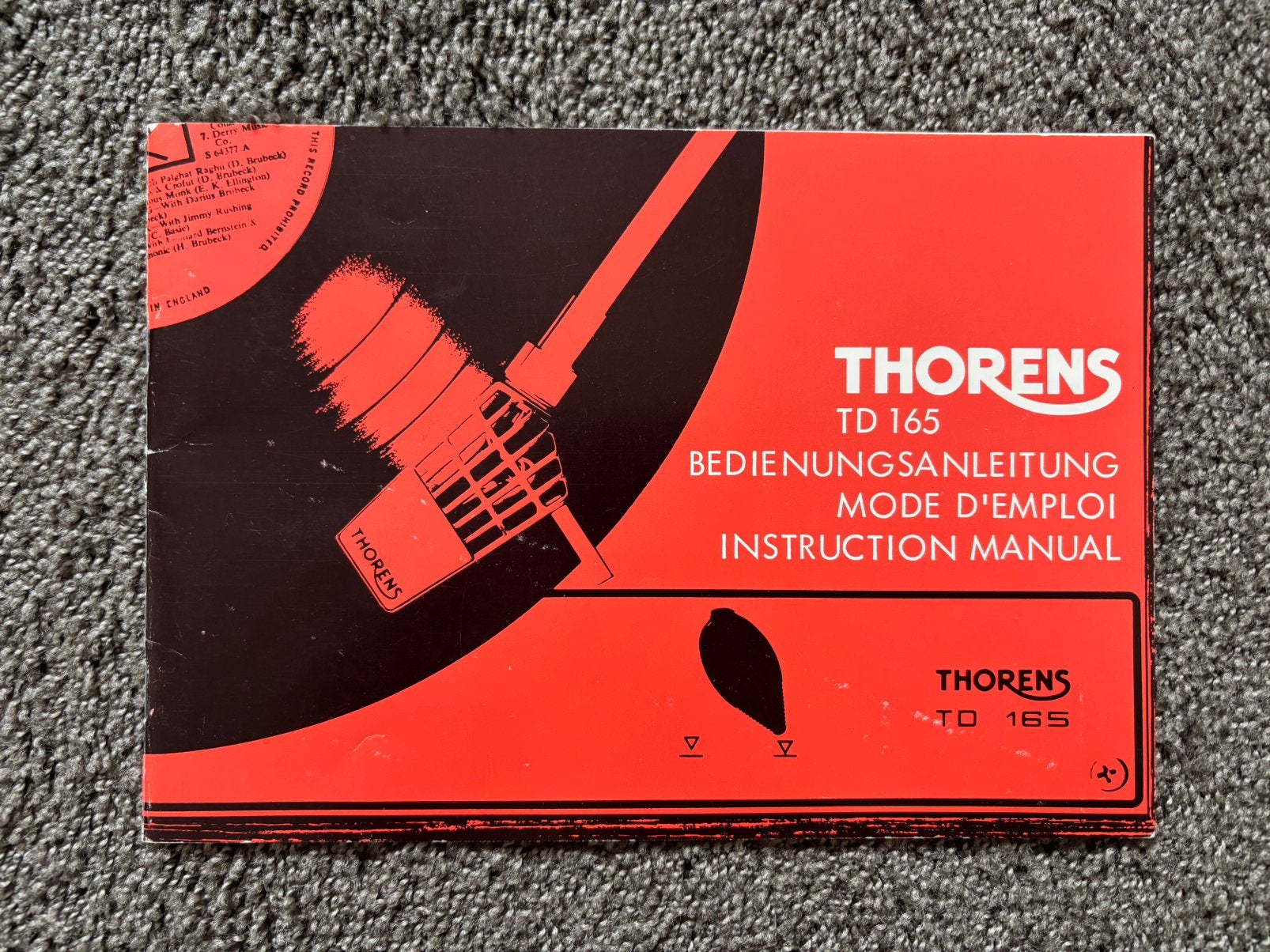 THORENS TD165 ORIGINELE HANDLEIDING incl.gewichtstabel, Ophalen of Verzenden, Zo goed als nieuw, Platenspeler-onderdeel, Thorens