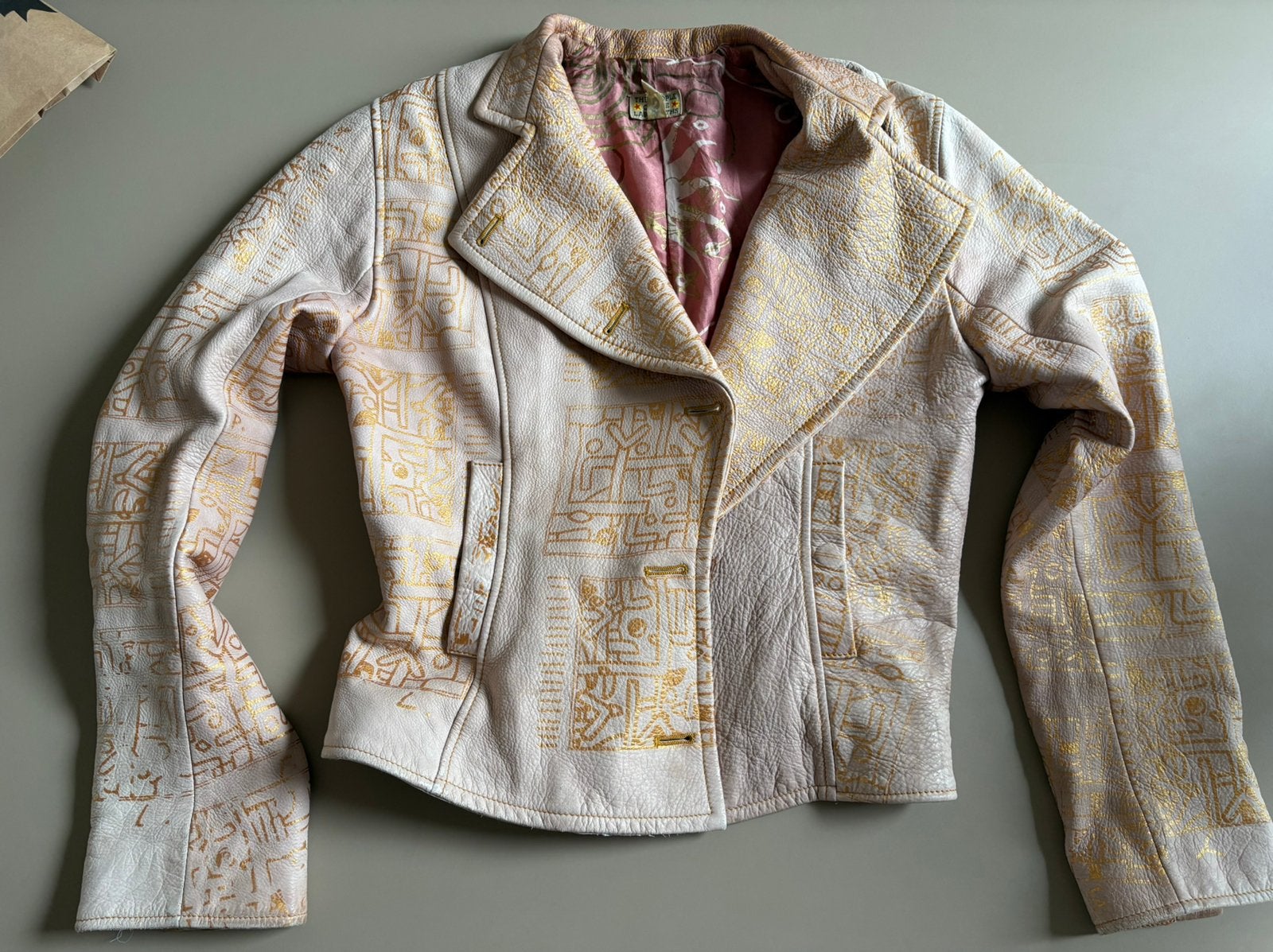 People of the Labyrinths jas jack leer beige goud roze S, Kleding | Dames, Ophalen of Verzenden, Gedragen, Maat 36 (S), Beige