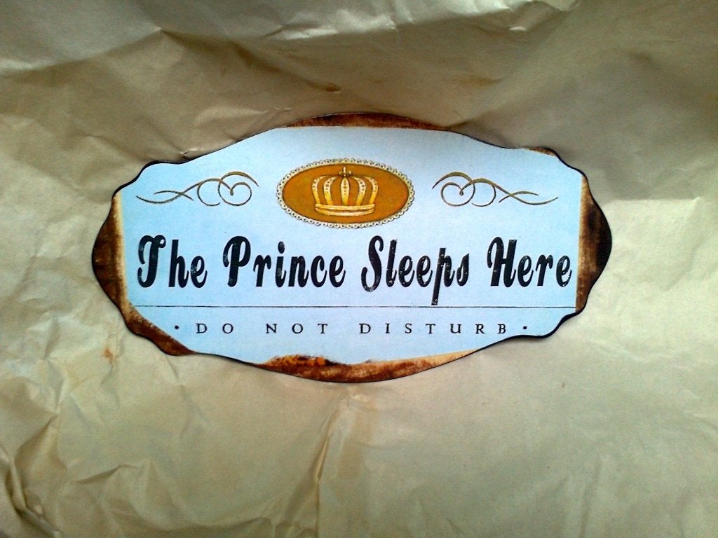 Leuk Tekstbordje : The Prince Sleep Here ..., blauw, jongen, Tekstbord, Ophalen of Verzenden, Nieuw, Metaal
