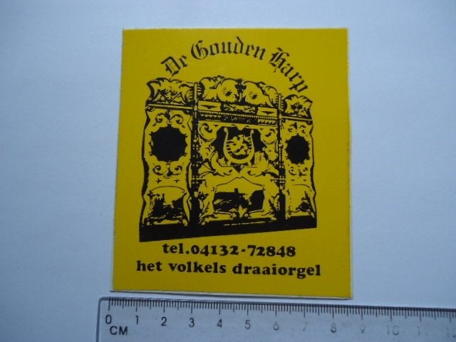 sticker oud Draaiorgel Gouden Harp vokels retro muziek, Verzenden, Zo goed als nieuw, Bedrijf of Vereniging