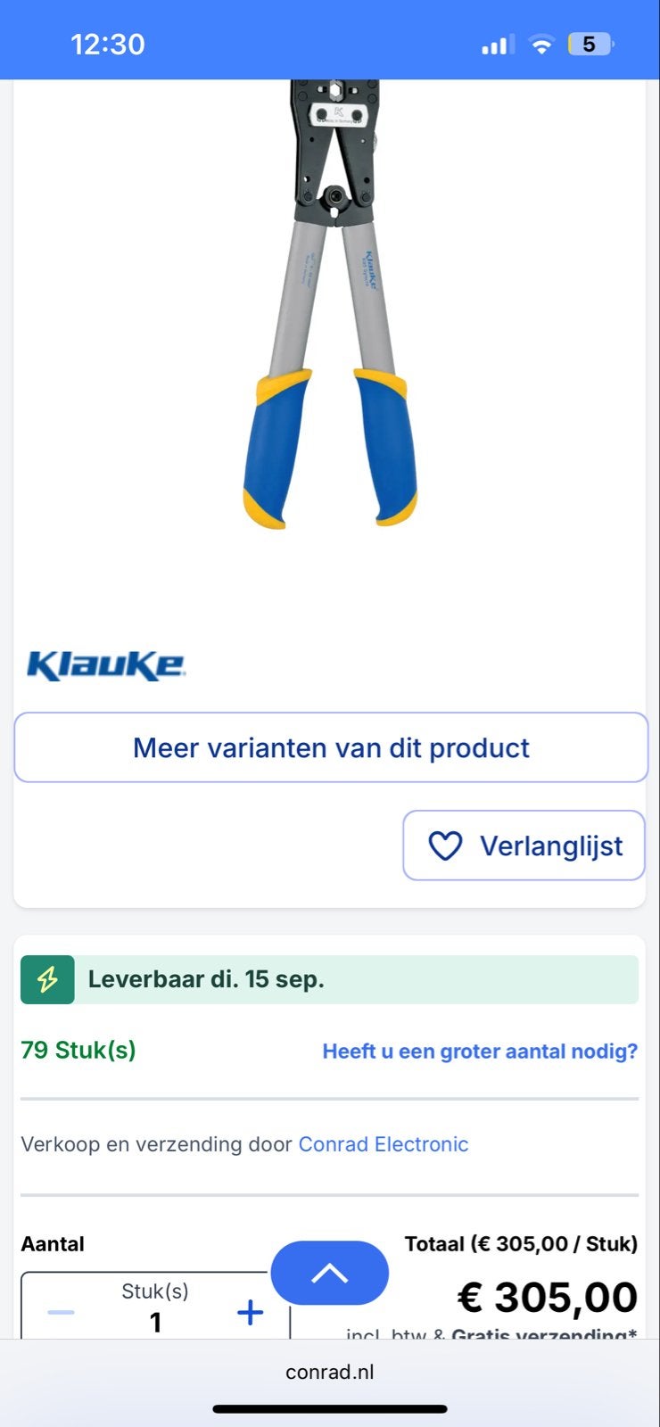 Klauke K05 Perstang 6-50 mm - Nieuw in doos, Doe-het-zelf en Verbouw, Ophalen of Verzenden, Nieuw, Tang, Overige merken