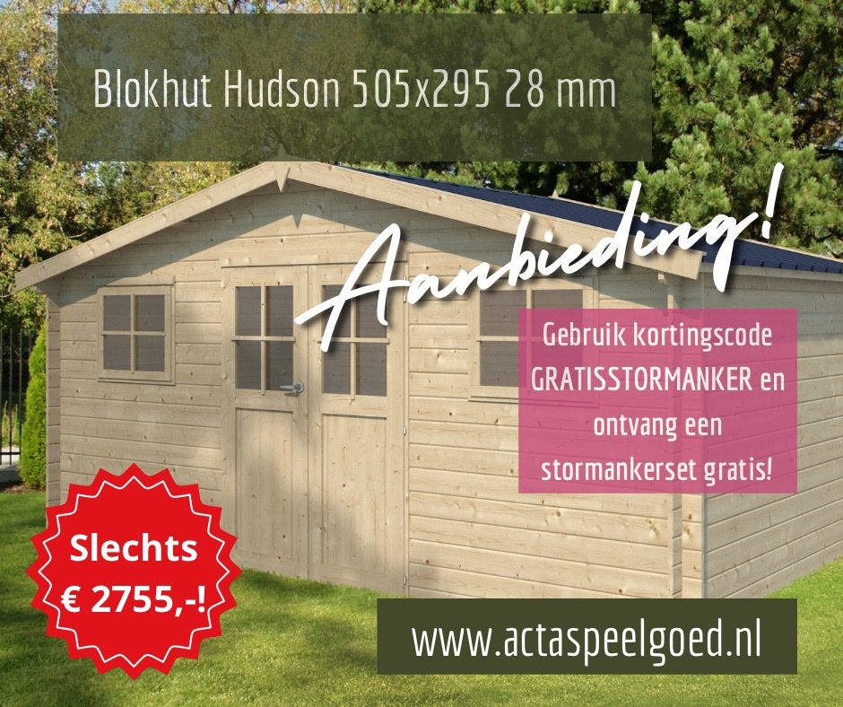 COMPLETE BLOKHUT Berging Tuinhuis Schuur Hudson 505x295, Ophalen of Verzenden, Nieuw, Hout, Fietsenberging