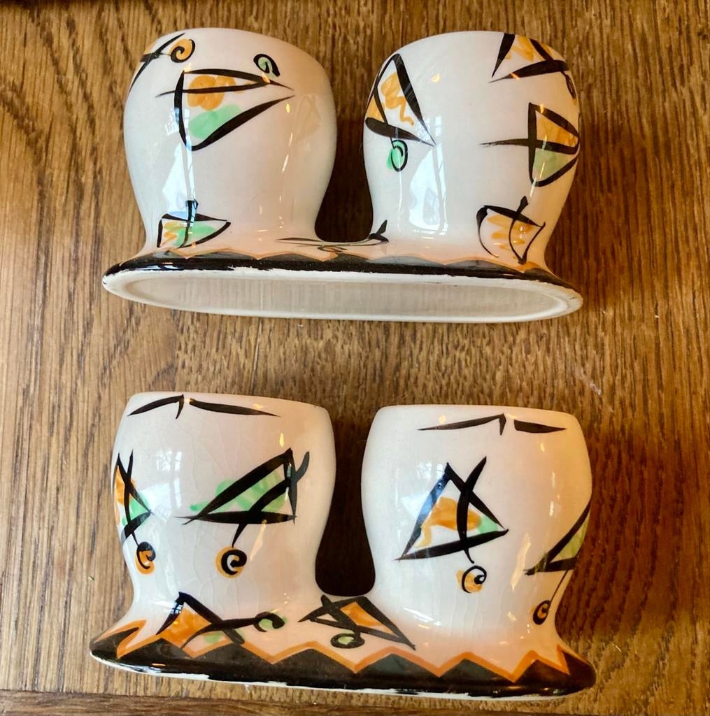 ‼️Art Deco handbeschilderde dubbele eierdopjes, Ophalen of Verzenden