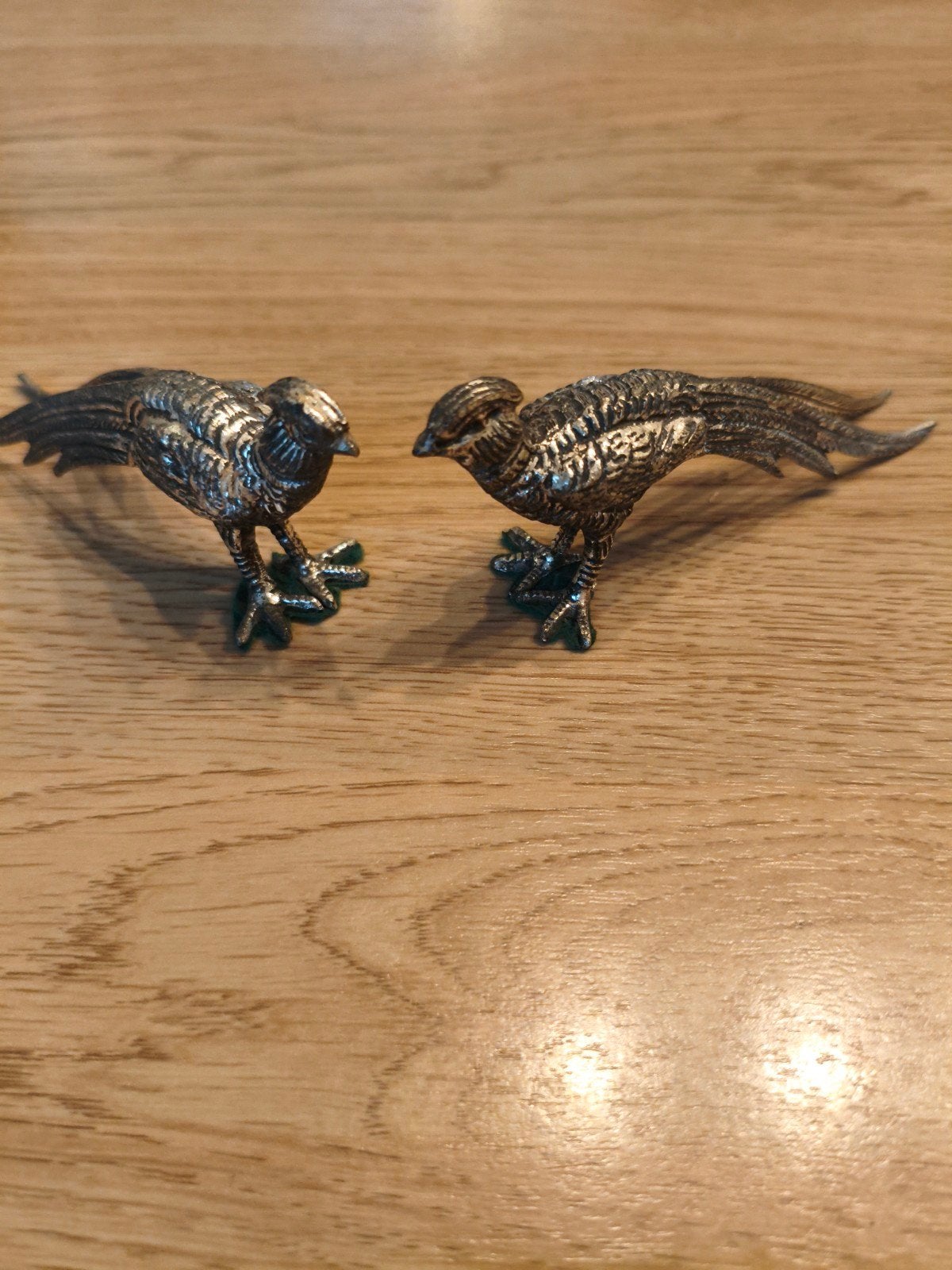 Twee decoratieve fazanten beeldjes, Ophalen of Verzenden, Gebruikt, Zilver, Metaal