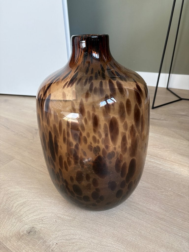 Vaas panterprint, Ophalen, Zo goed als nieuw, Bruin, Glas