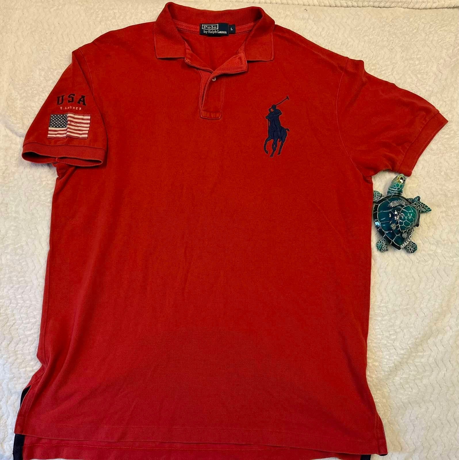 Polo Ralph Lauren Poloshirt Rood Heren Maat L USA Vlag, Ophalen of Verzenden