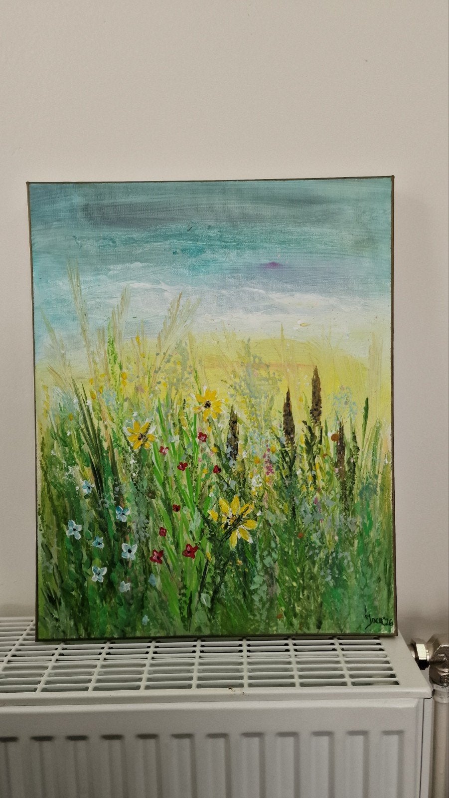 Vrolijk veldbloemen schilderij 40x50cm - Direct op te hangen, Ophalen of Verzenden