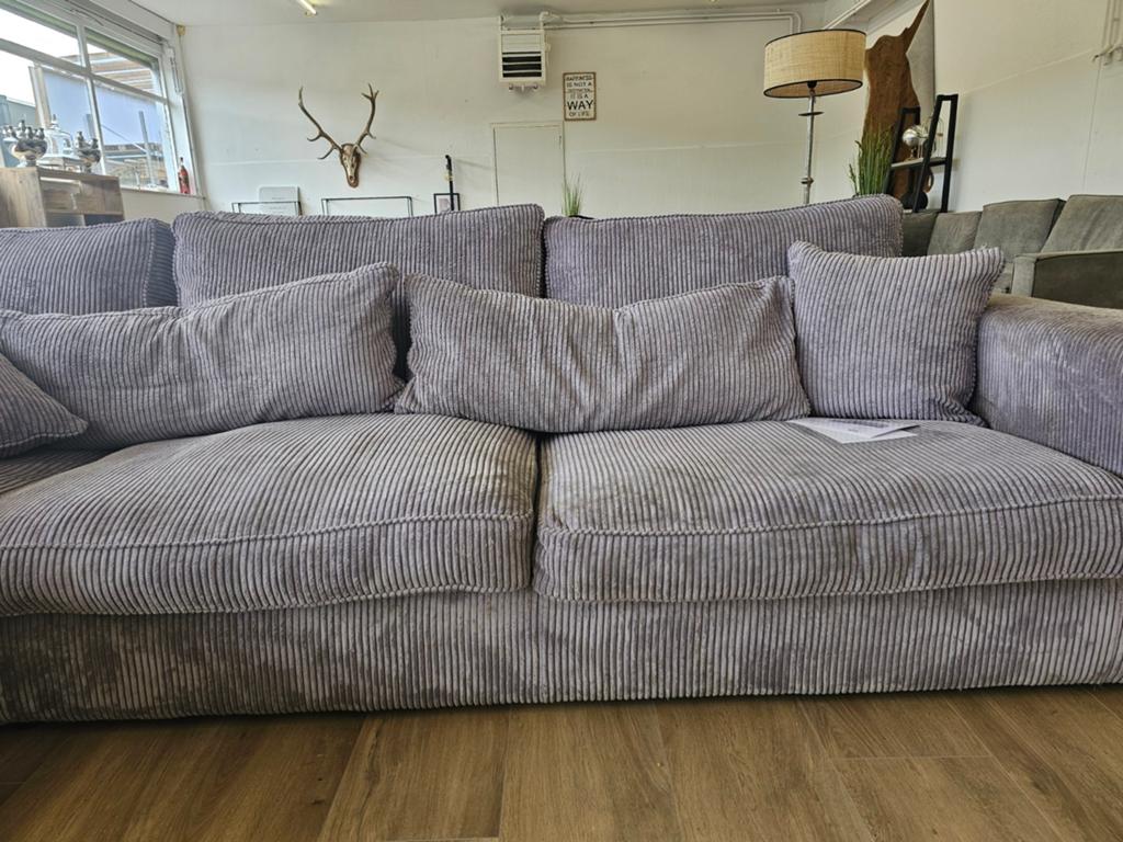 Hoekbank - Ribstof - Grijs, 125 cm of meer, 125 cm of meer, Zo goed als nieuw, Info@homefriesland.nl
