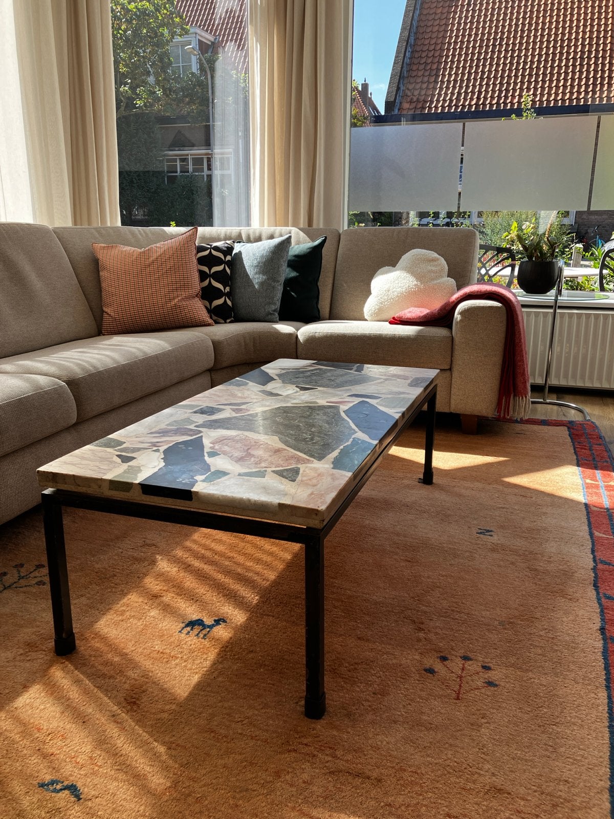 Vintage Salontafel met Marmeren Mozaïek Mid century modern, Ophalen