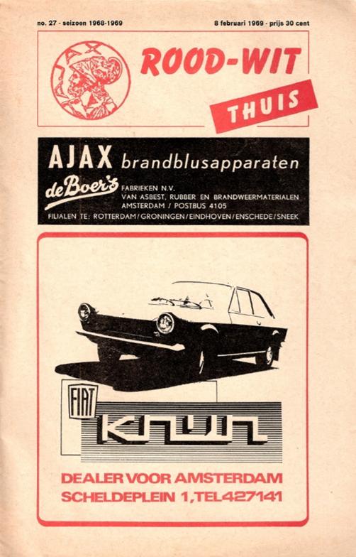 Programmaboekje Ajax - DOS 7 februari 1969 programma, Verzenden, Zo goed als nieuw, Ajax, Boek of Tijdschrift