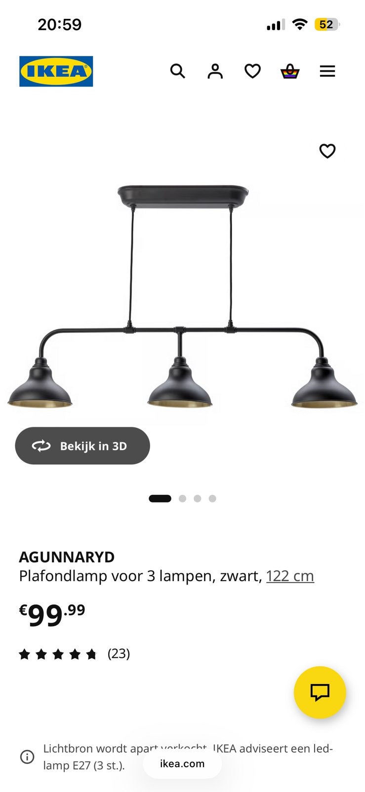 Plafondlamp ikea zwart goud, Ophalen, Zo goed als nieuw