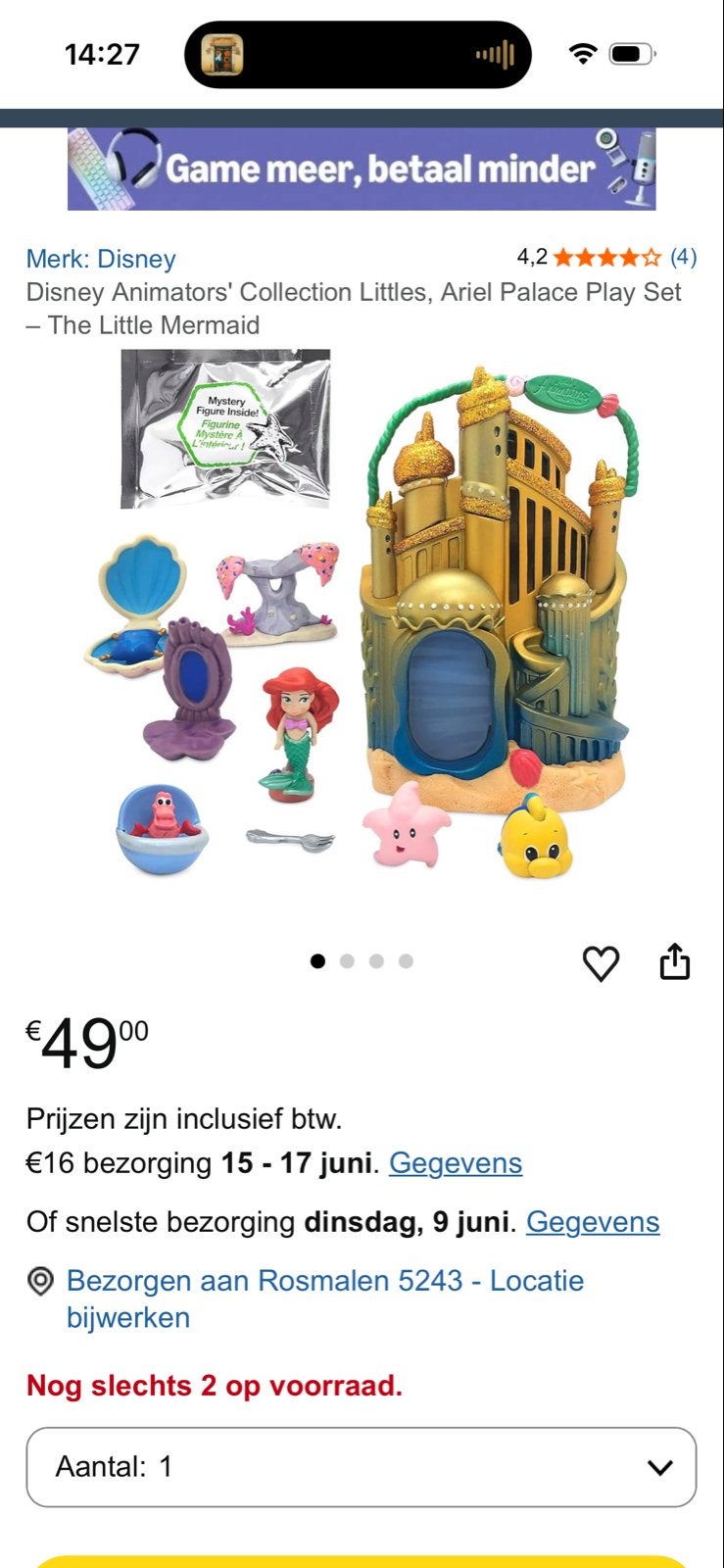 Disney Animators Ariel speelset - De Kleine Zeemeermin!, Ophalen of Verzenden, Zo goed als nieuw, Overige typen