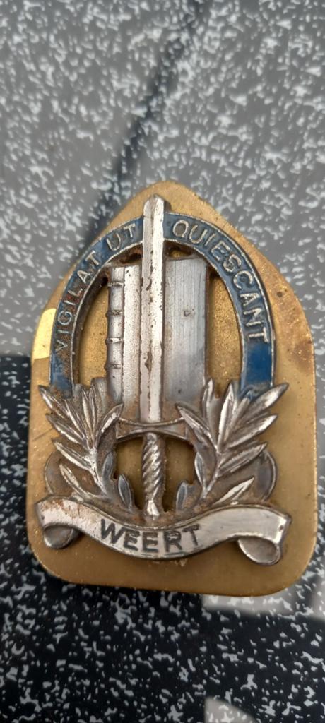Insigne Weert Vigilant Ut Quiescant" Politie brevet. OPHALEN, Ophalen, Nederland, Embleem of Badge