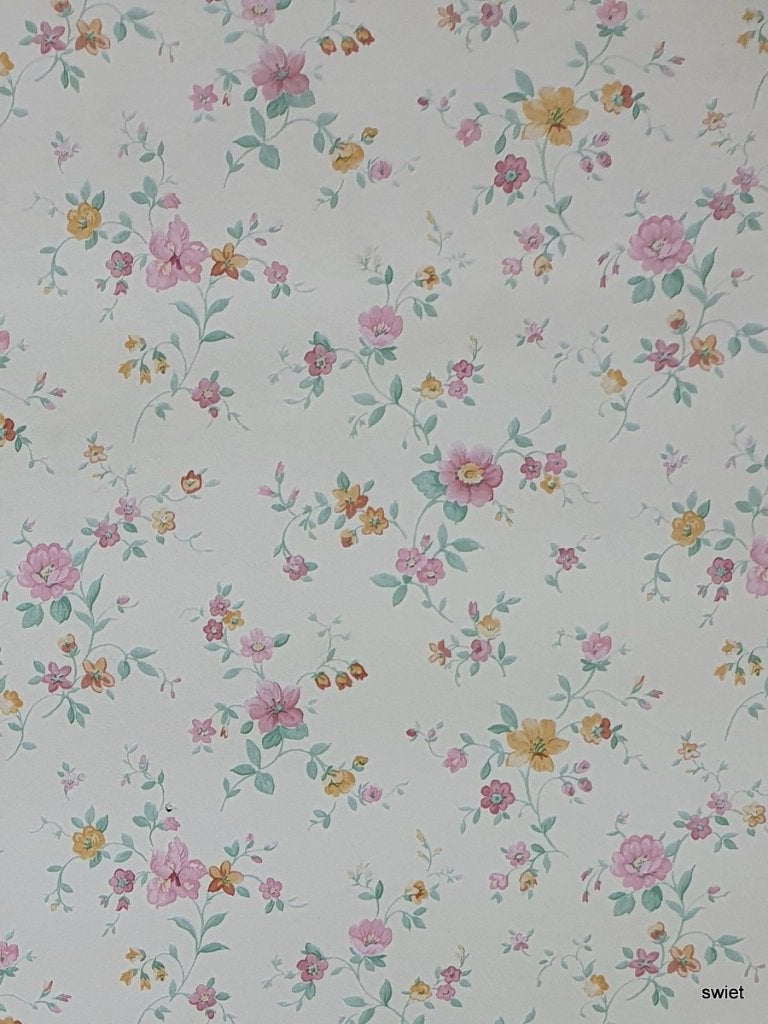 9912 Origineel vintage botergeel bloemenbehang swiet, Ophalen of Verzenden, Roze