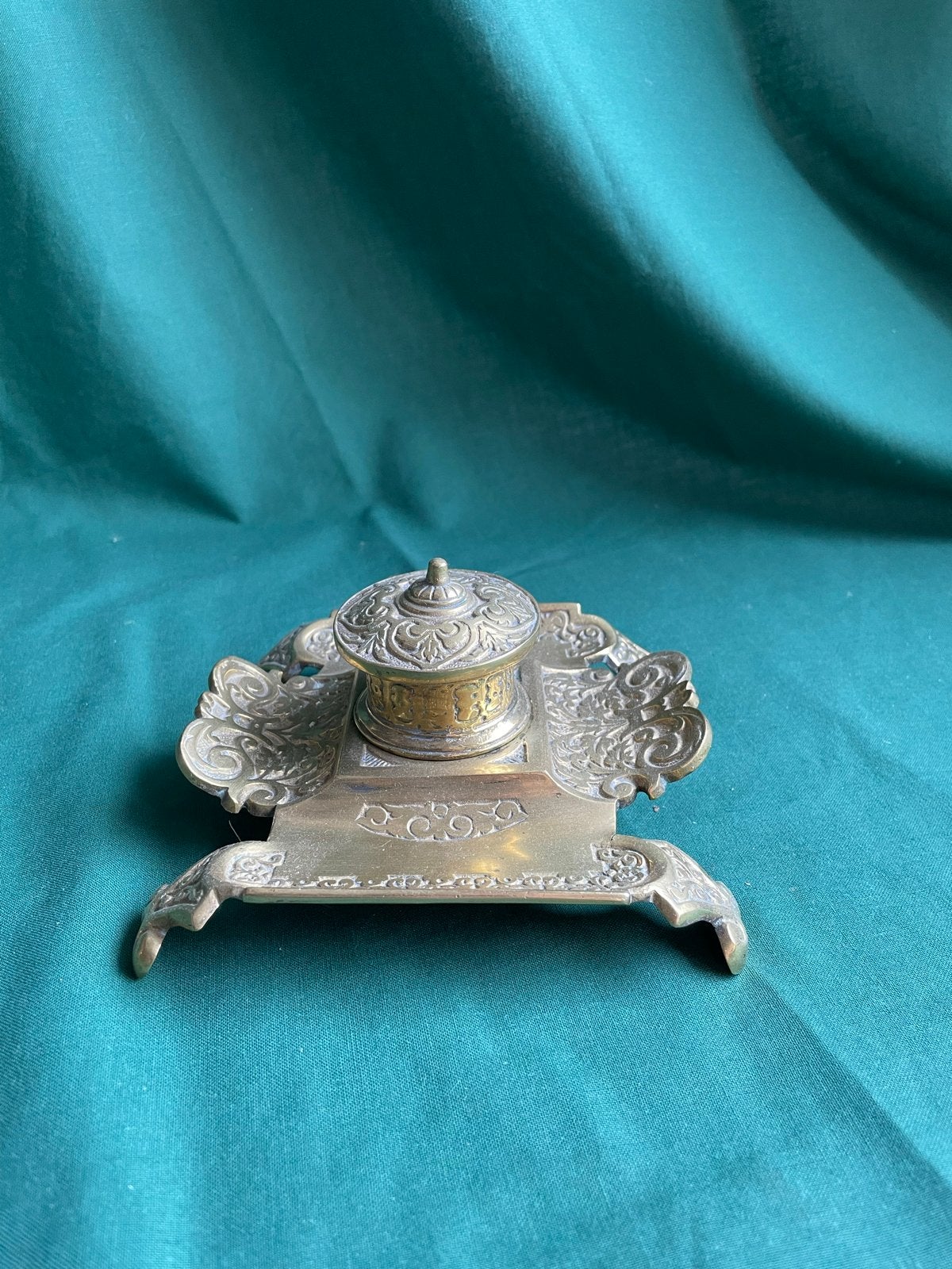 Antieke bronzen inktpot met sierlijke details, Ophalen of Verzenden