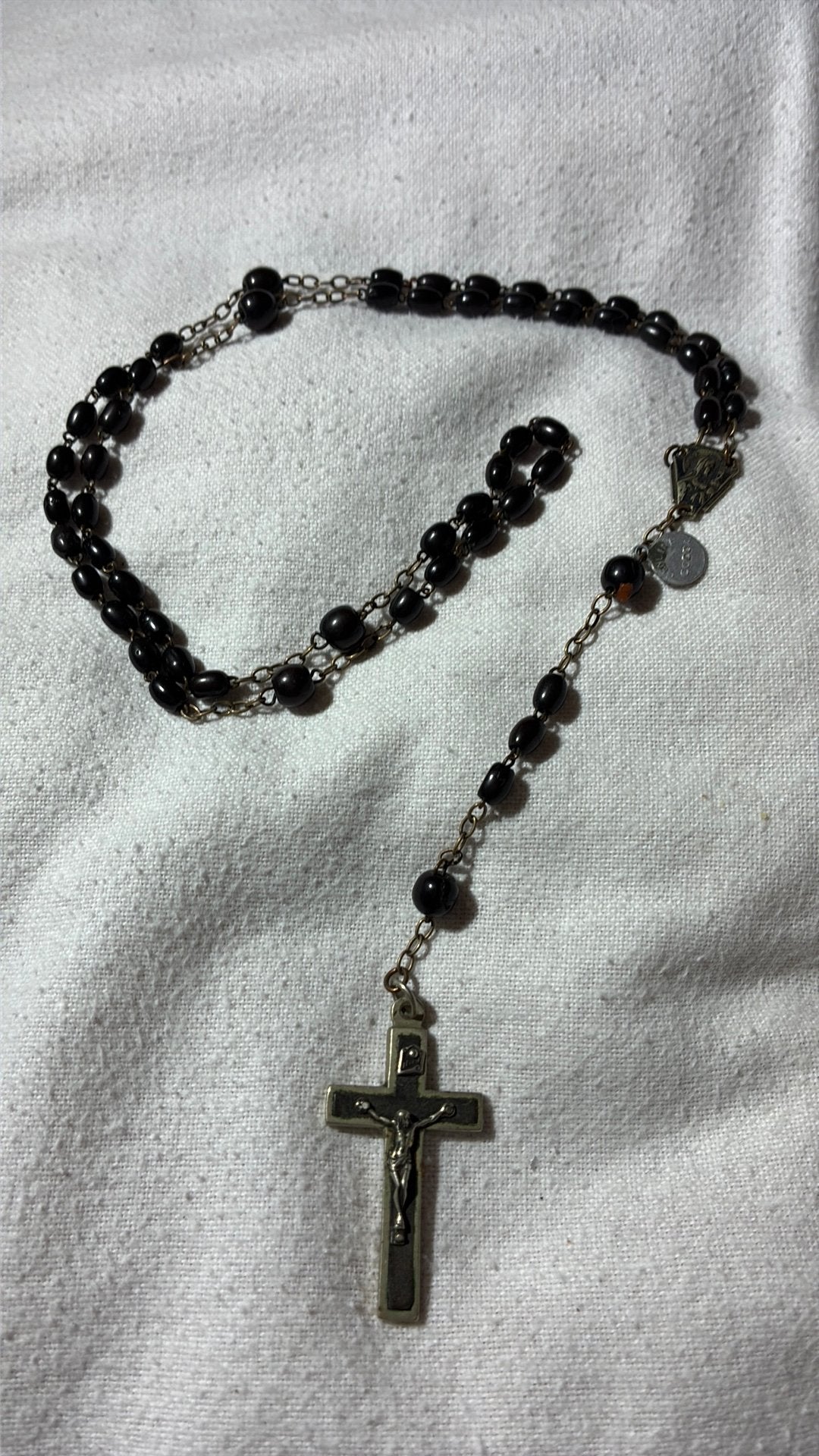 Oude antieke rozekrans, Maria, mooi kruis, zwart, Ophalen of Verzenden