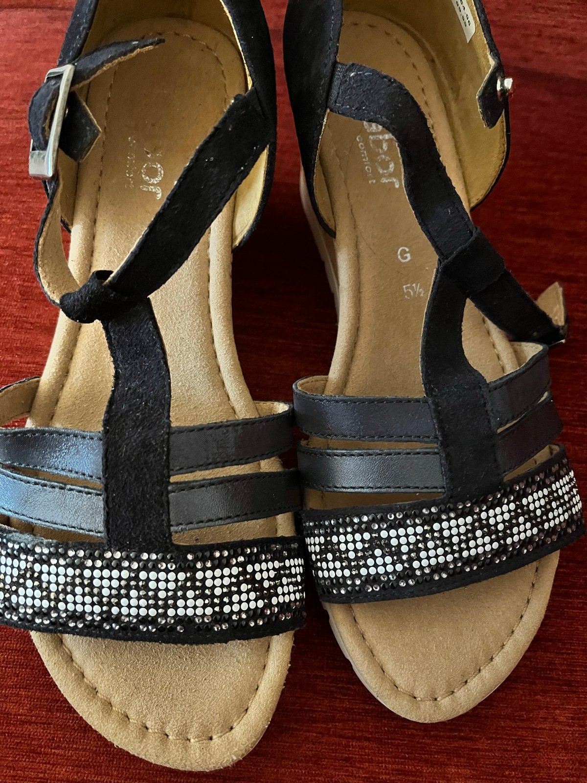 Gabor Sandalen met sleehak en strass - Maat 38.5, Kleding | Dames, Schoenen, Ophalen of Verzenden, Zo goed als nieuw, Blauw, Sandalen of Muiltjes