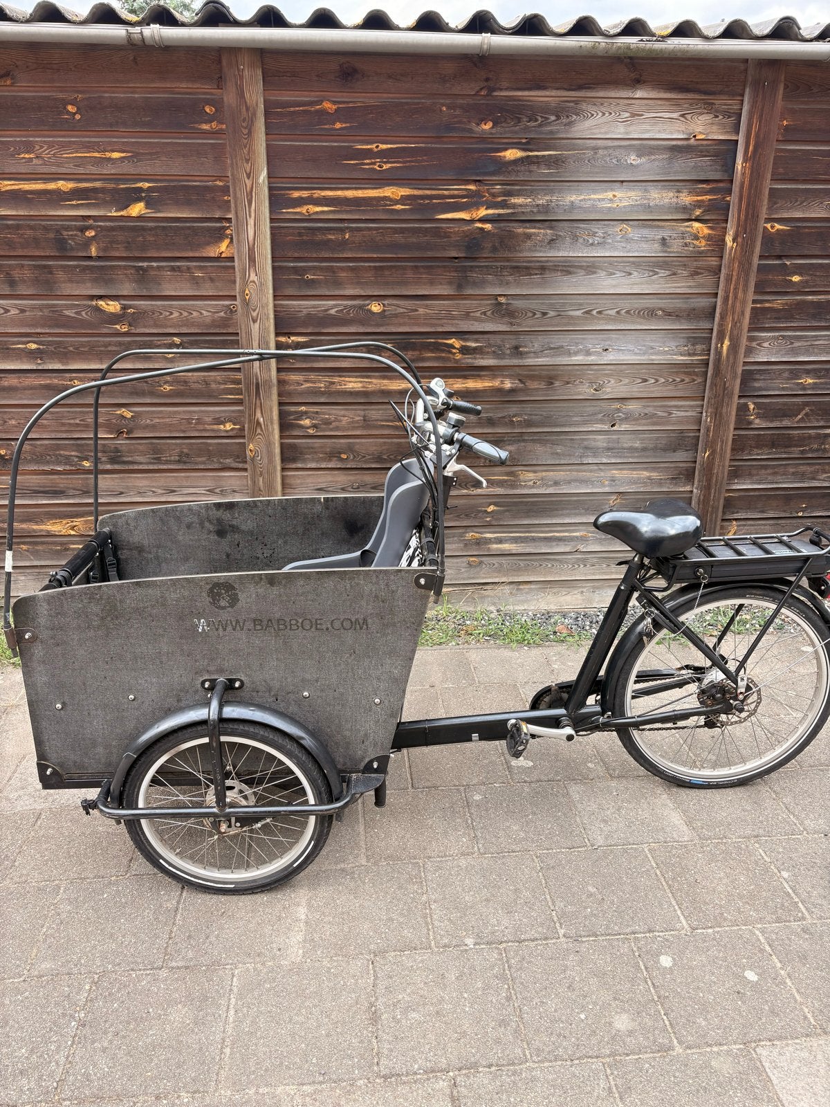 Babboe Big-E bakfiets met gereviseerde accu en accessoires, 4 kinderen of meer, Gebruikt, Elektrisch, Schijfrem