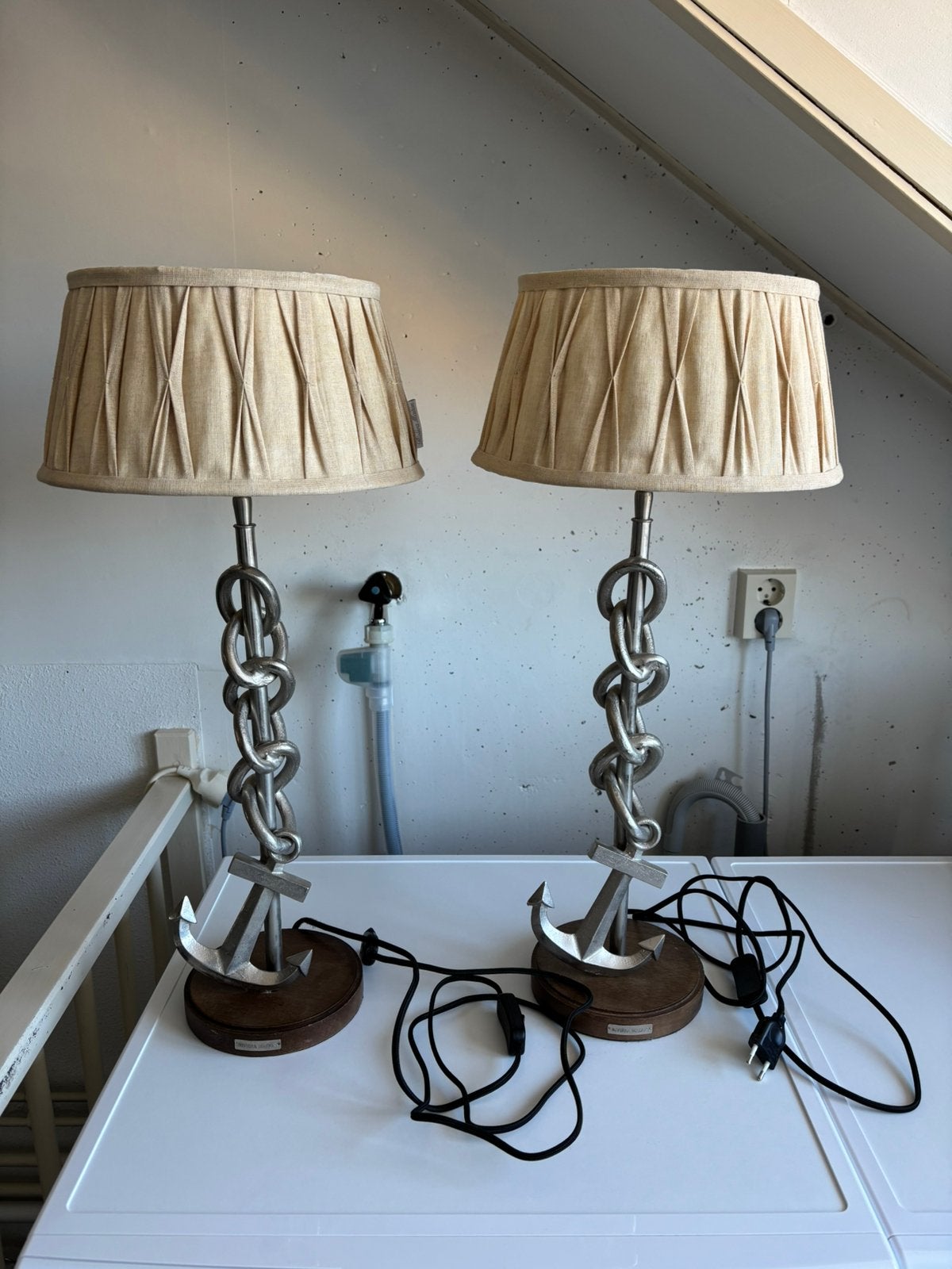 Riviera Maison anker lamp incl. beige kap 2 stuks, Beige, Ophalen, Zo goed als nieuw, Riviera Maison