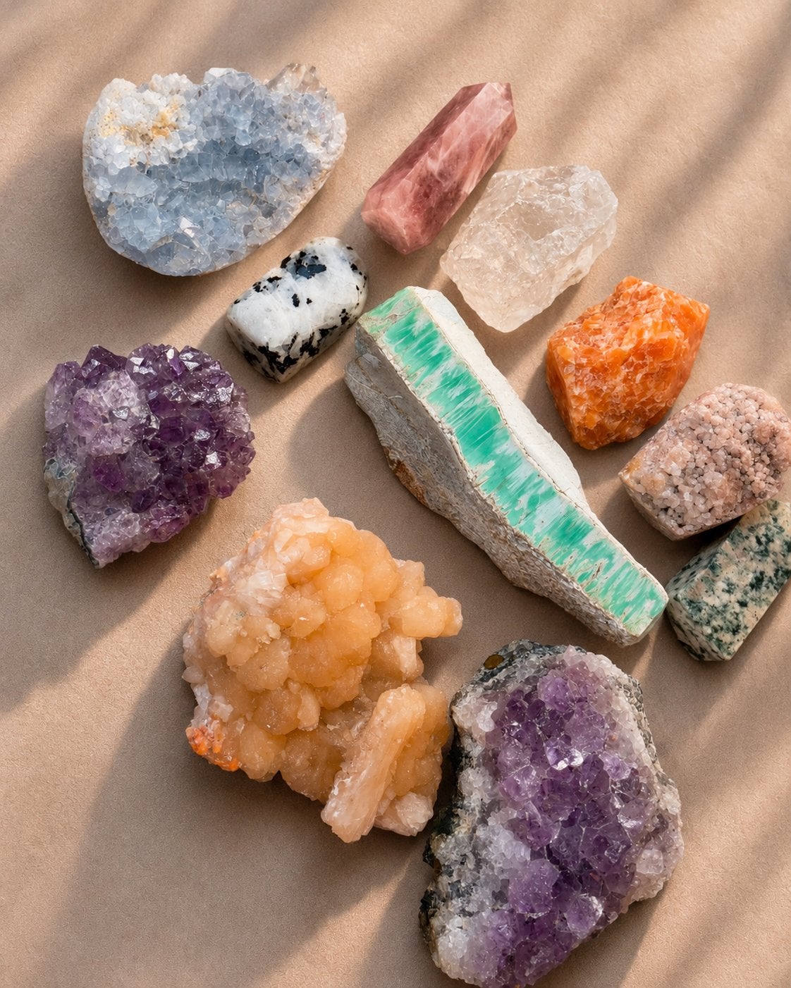 Collectie van diverse ruwe en gepolijste kristallen, Sieraden, Tassen en Uiterlijk, Ophalen of Verzenden, Zo goed als nieuw