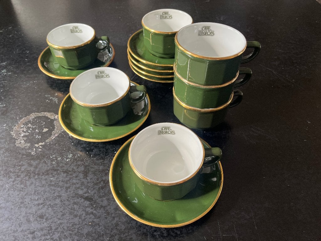 Café Liegeois - Apilco (7x), Ophalen of Verzenden, Zo goed als nieuw, Porselein, Kop en/of schotel