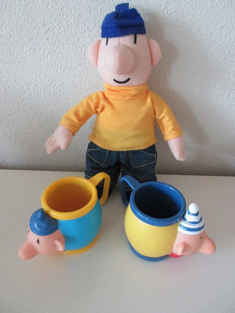 Buurman en buurman knuffel pop en twee bekers, Overige merken, Overige karakters, Overige typen, Ophalen of Verzenden